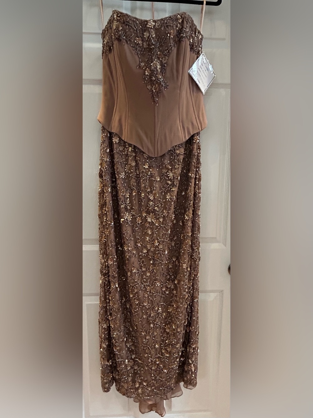 Sequin-Embellished Brown Taupe Evening Gown or Wedding Mother of the Bride